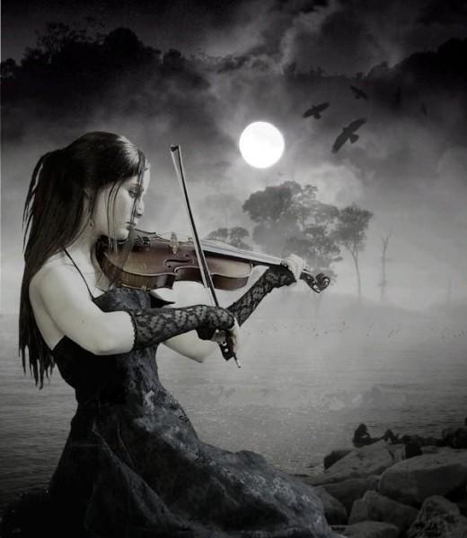 girl,beauty,violin,moon,river